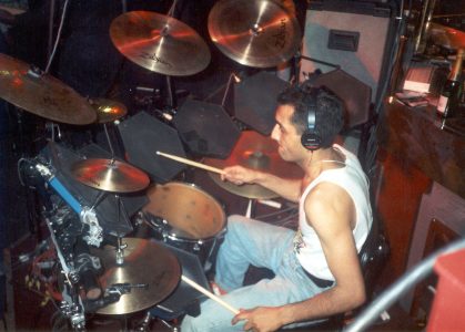 On stage with funk band The Phax at The Ritzy 1991