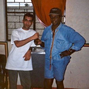 With Sly Dunbar in the kitchen at Bob Marley's Tuff Gong Studio Kingston Jamaica 1993