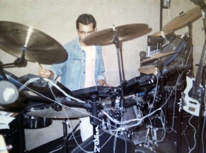 With my Simmons SDS7 and Akai S900 Hybrid Drum Kit 1990