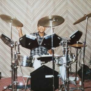 With my Simmons SDSV (SDS5) drum kit 1988